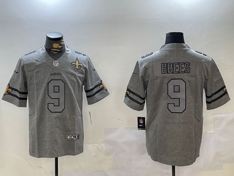Men New Orleans Saints #9 Brees Grey Throwback 2024 Nike Limited NFL Jersey style 4->new orleans saints->NFL Jersey